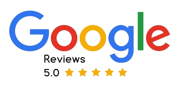 the google logo with five stars in front of it