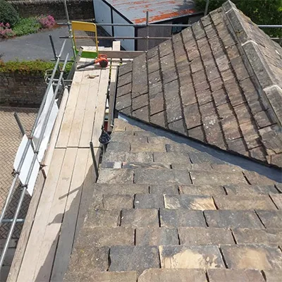 a cat sitting on top of a roof next to a fence